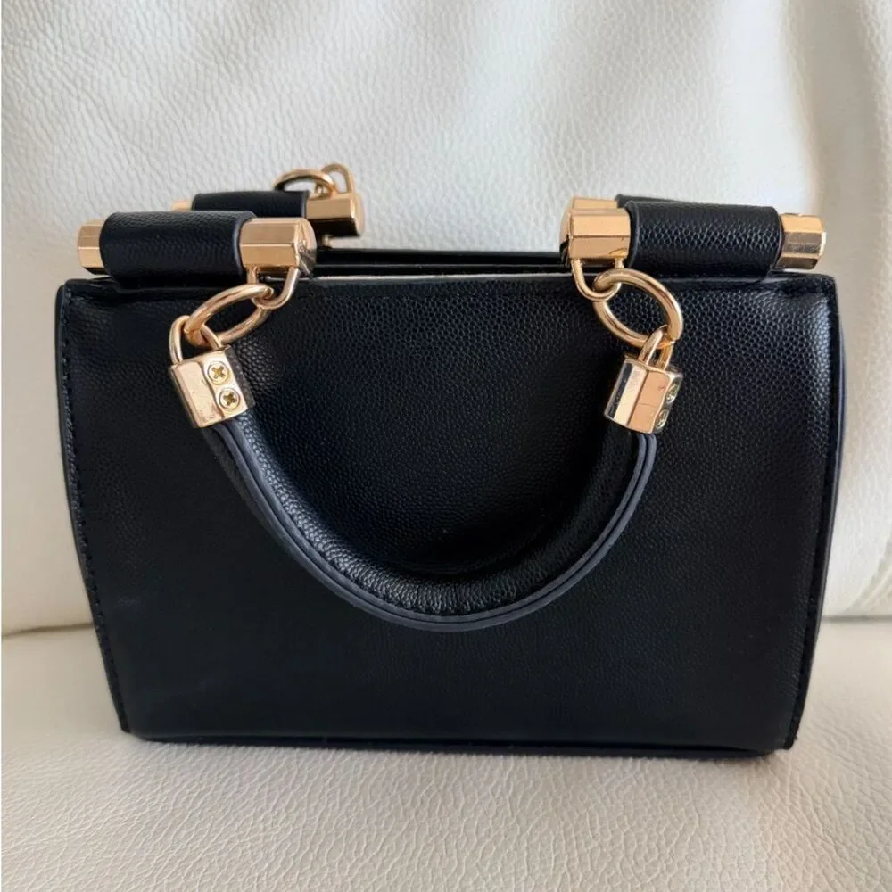 Bebe Alex Black quilted Small Satchel Luxury Top Handle Evening Bag MSRP $129